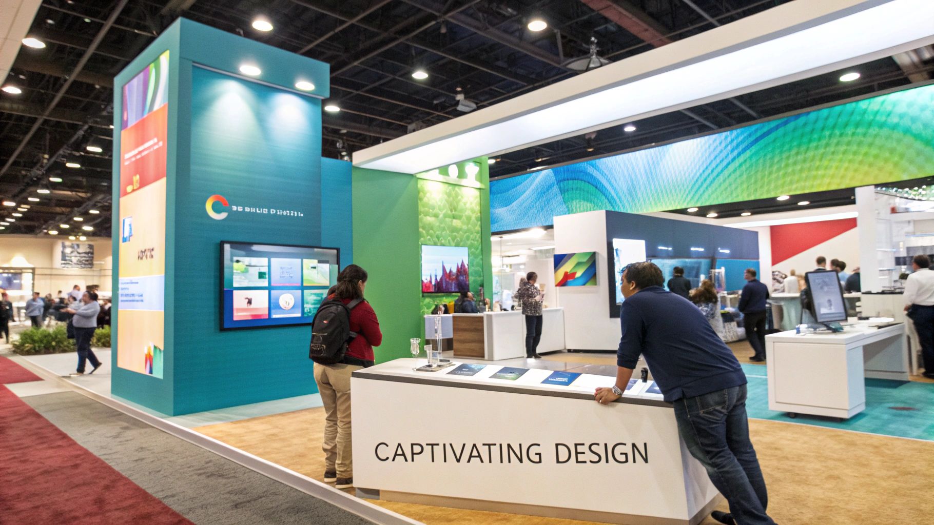 A visually stunning and well-lit trade show booth that captivates attendees