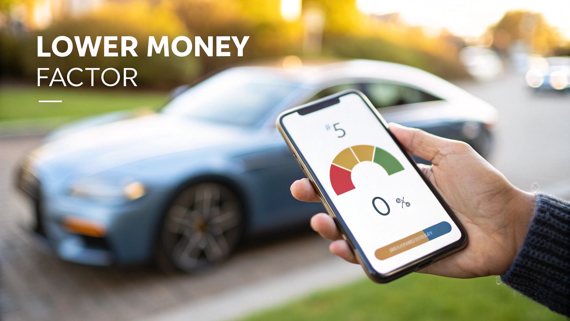 A person smiling confidently while holding car keys next to their new vehicle.