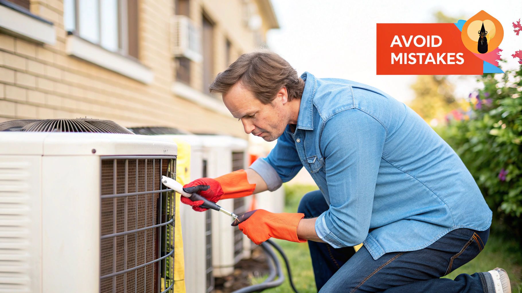 A ductless air conditioner unit with a red 'X' over it to signify mistakes.
