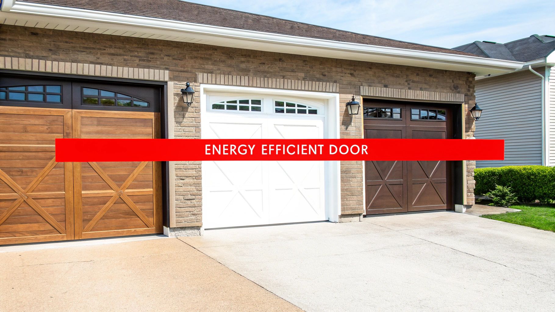 A modern, energy-efficient garage door on a residential home.