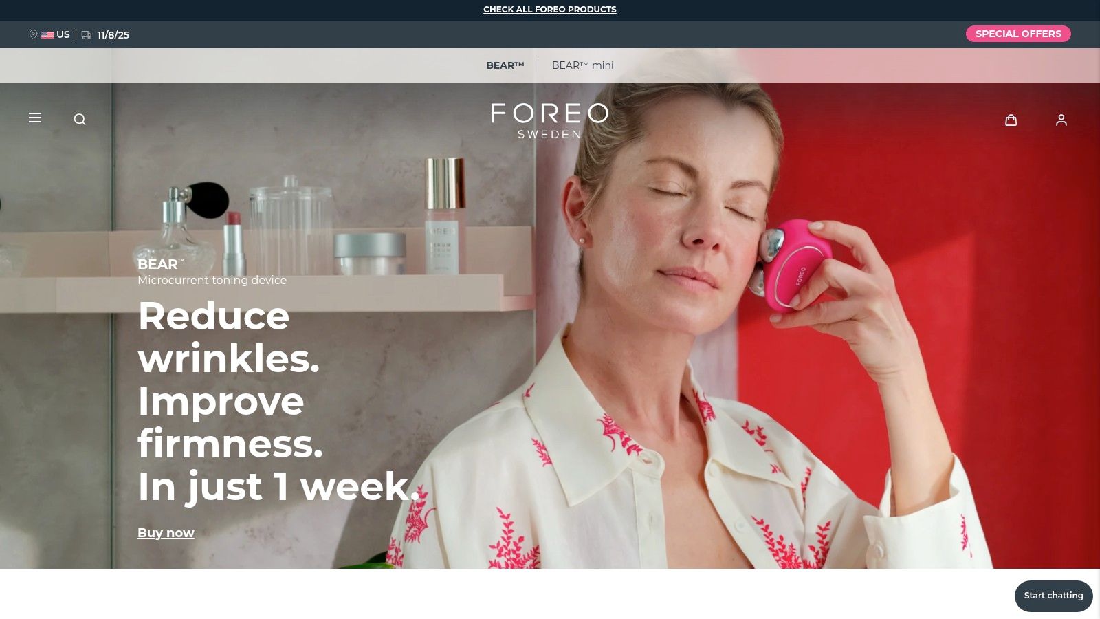 FOREO BEAR microcurrent device in use