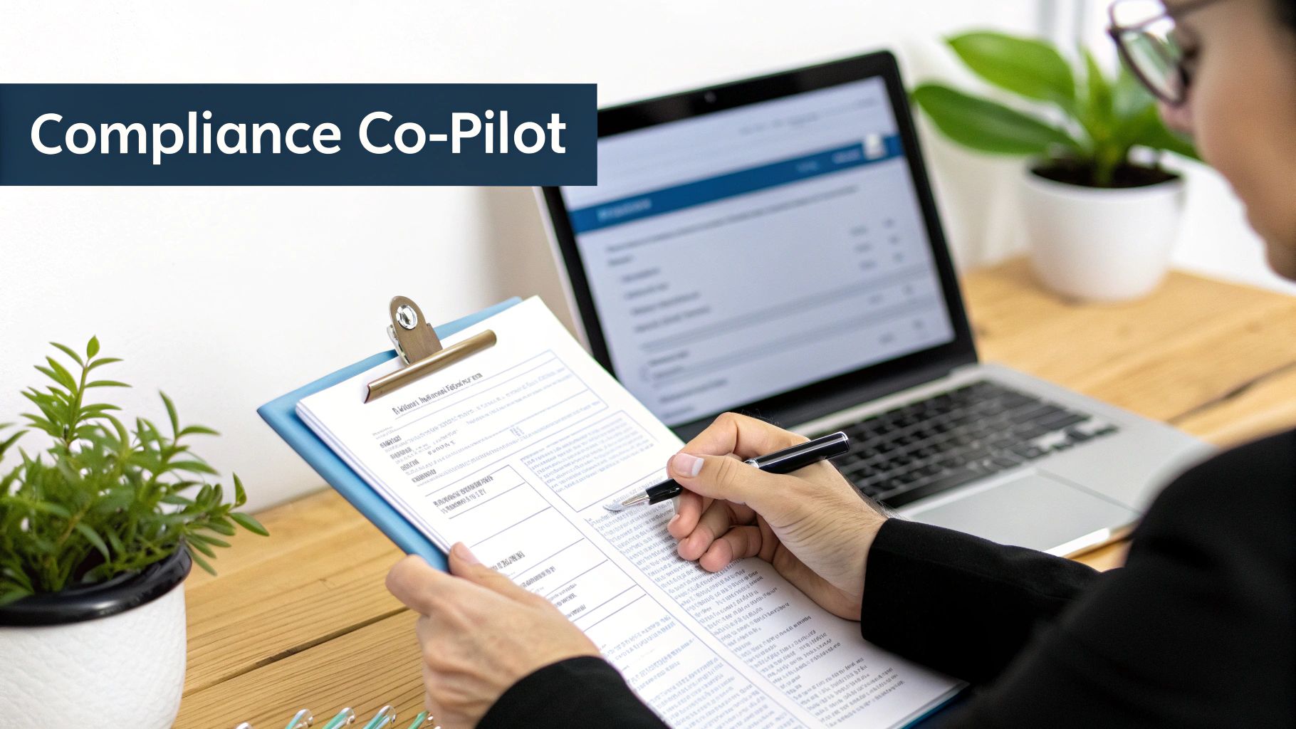 A checklist on a digital tablet with icons for security and compliance, symbolising how an ATS simplifies UK regulations.