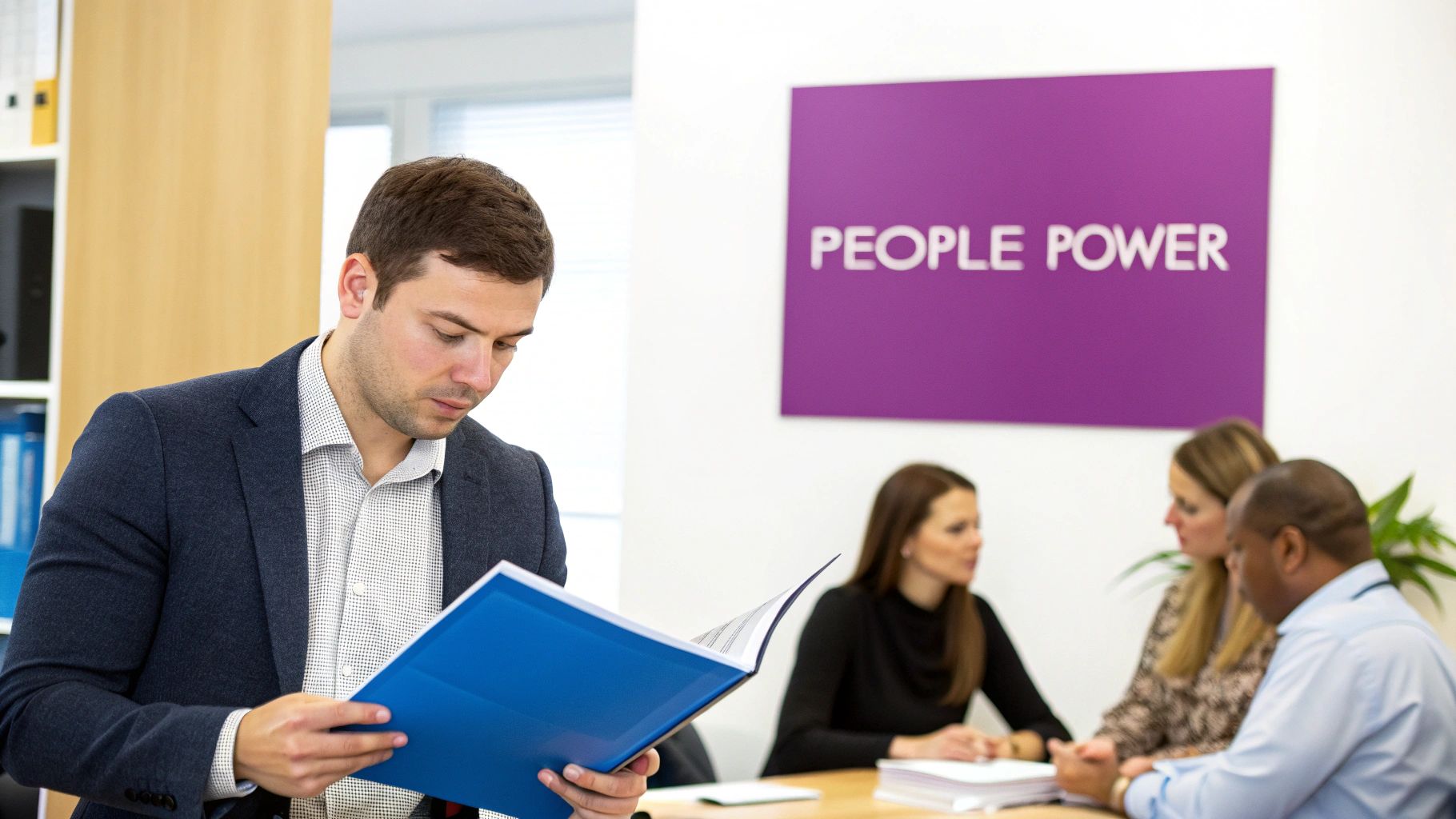 People in a modern office collaborating on a project