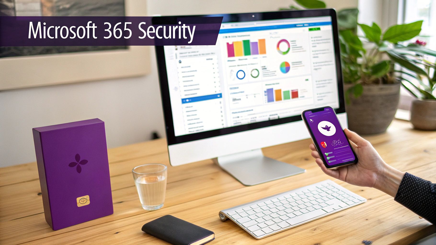 A secure digital shield icon overlaying a Microsoft 365 interface, symbolizing robust technical defences.