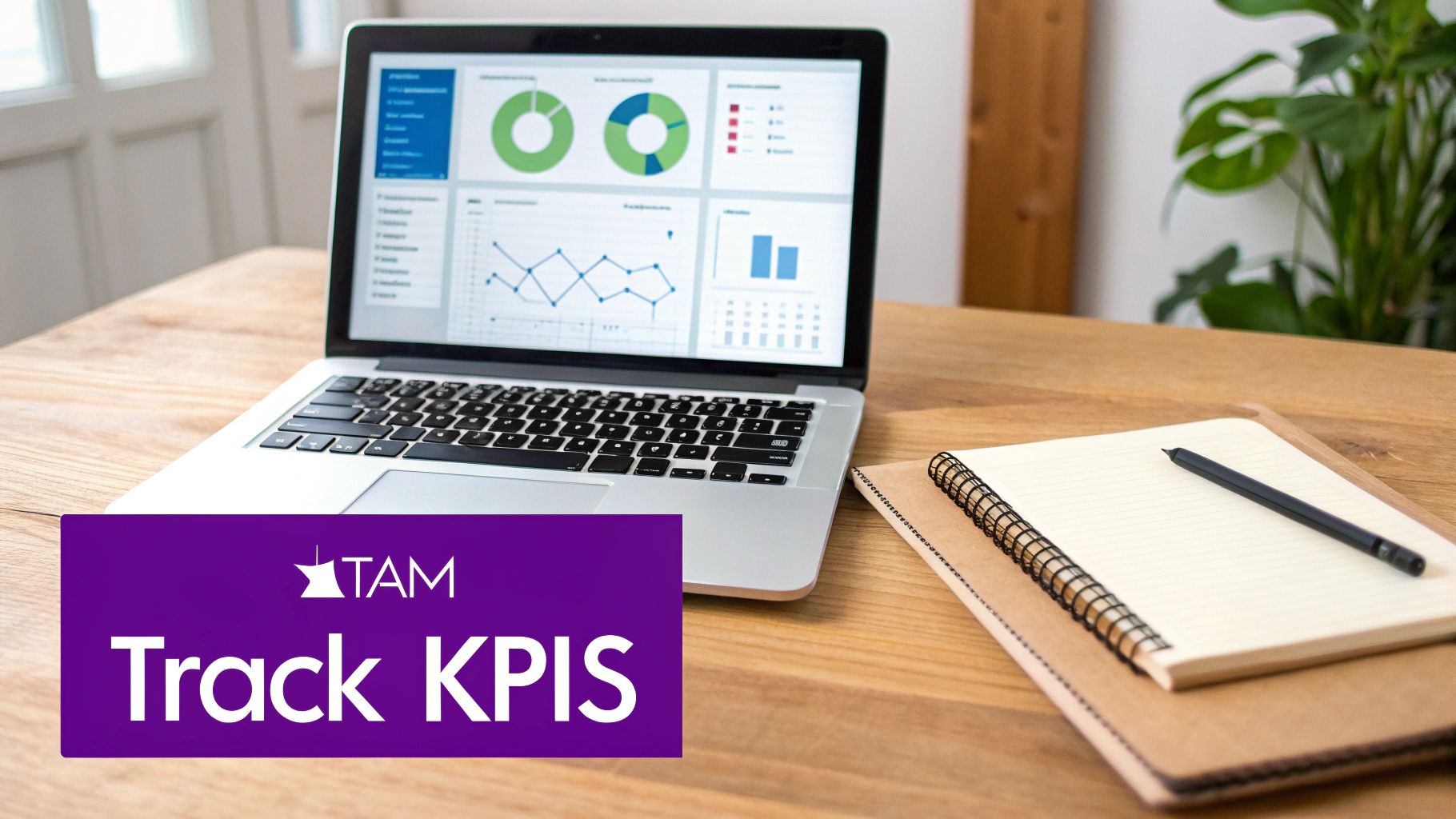 Laptop displaying KPI dashboard with charts and graphs for IT asset management tracking