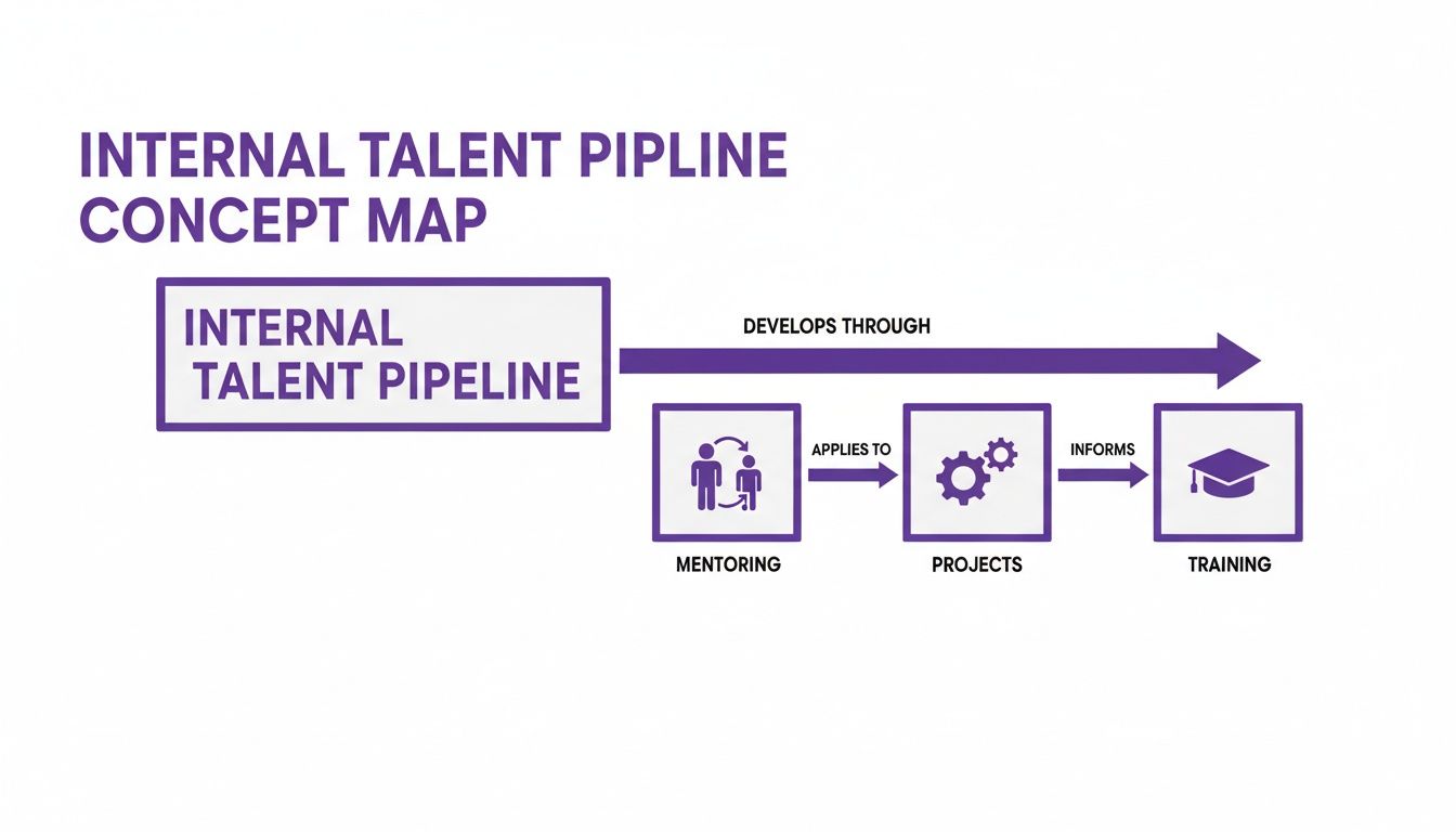 Concept map illustrating an internal talent pipeline through mentoring, projects, and training development.