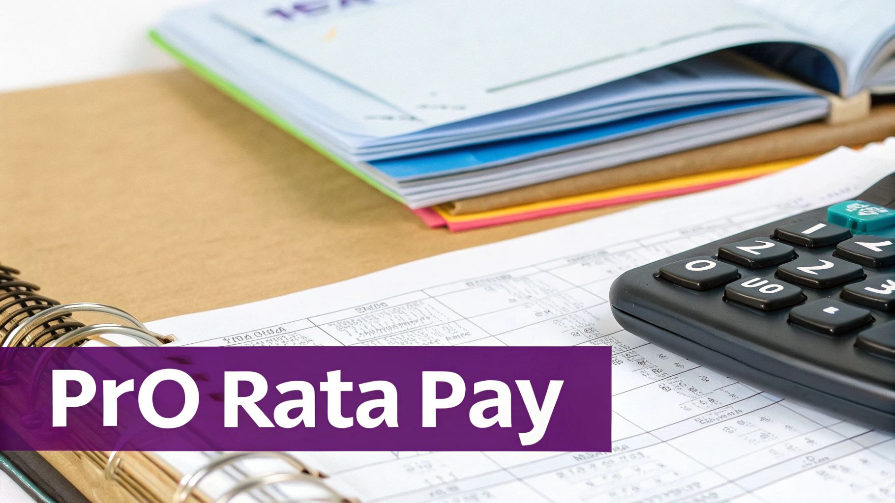 A calculator on a stack of financial documents and papers, with a 'Pro Rata Pay' banner.