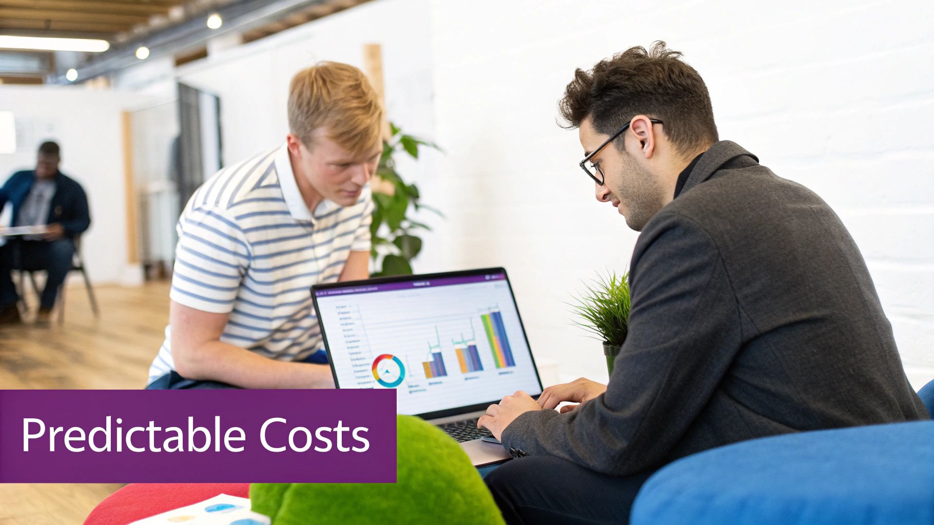 A team collaborating in a modern office, representing business growth supported by IT services.