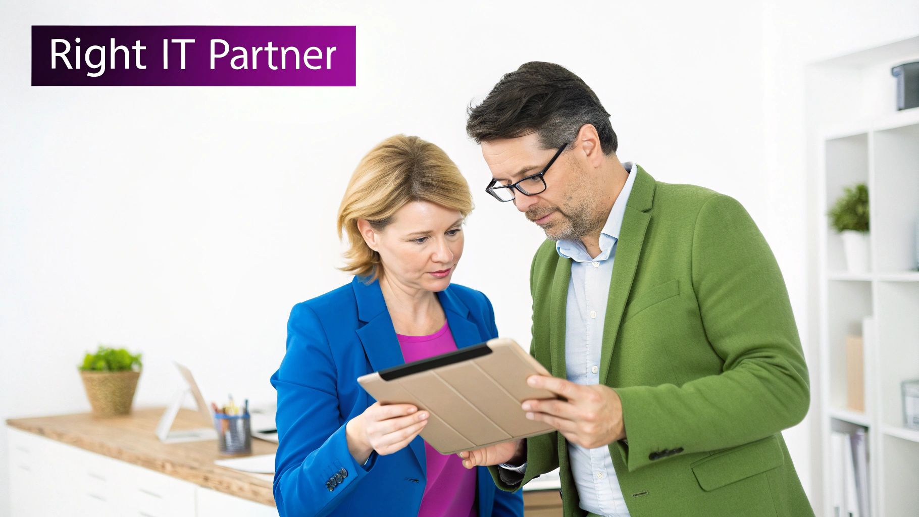 A team of IT professionals collaborating in a modern office setting, representing an expert IT support partner.