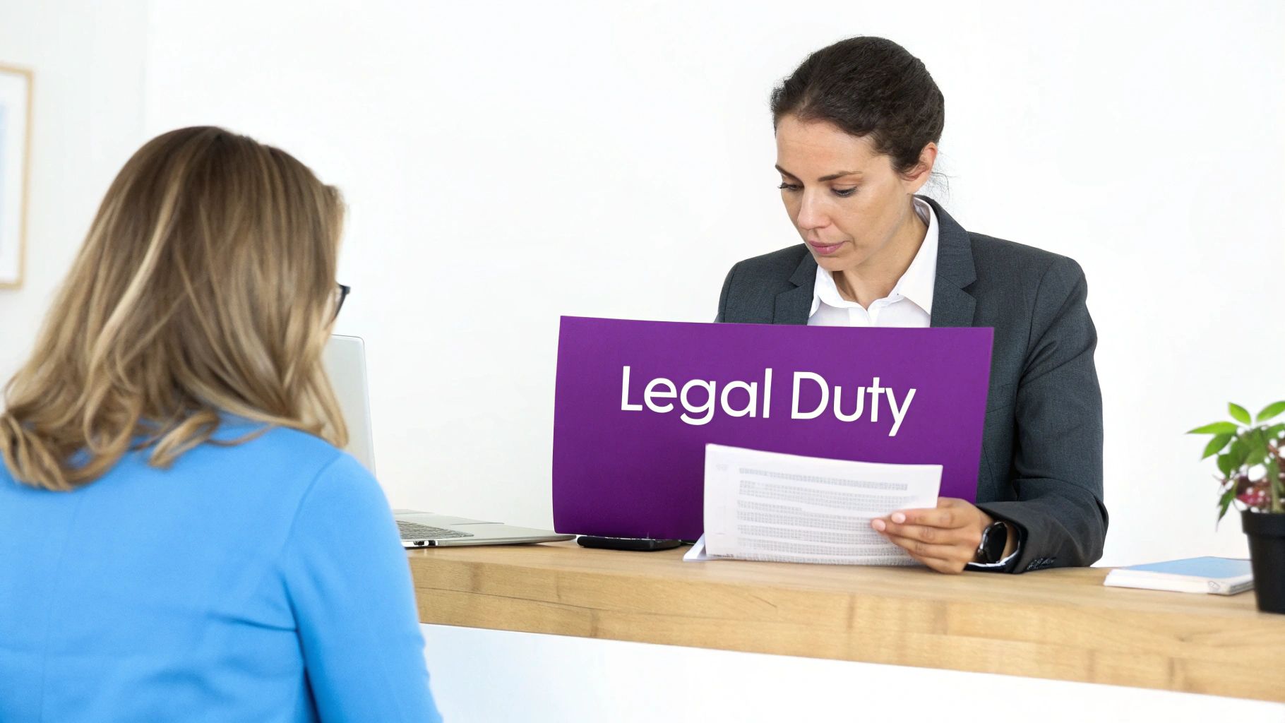 A professional in an office reviewing documents, symbolising the importance of compliant right to work checks.