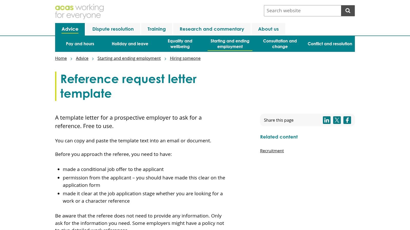 ACAS (Advisory, Conciliation and Arbitration Service)