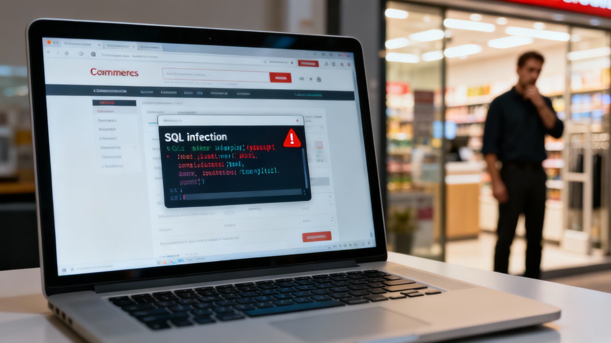 Un analista de ciberseguridad examina código en múltiples monitores, representando la detección de vulnerabilidades.