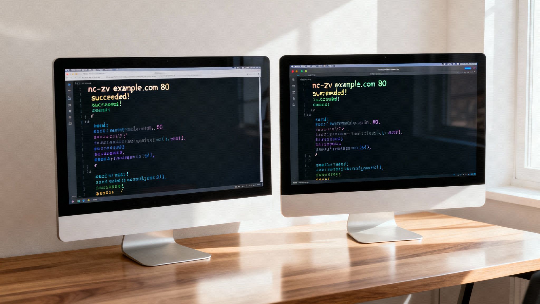 Una terminal de un sistema operativo tipo Unix, como Linux o macOS, mostrando comandos de red.