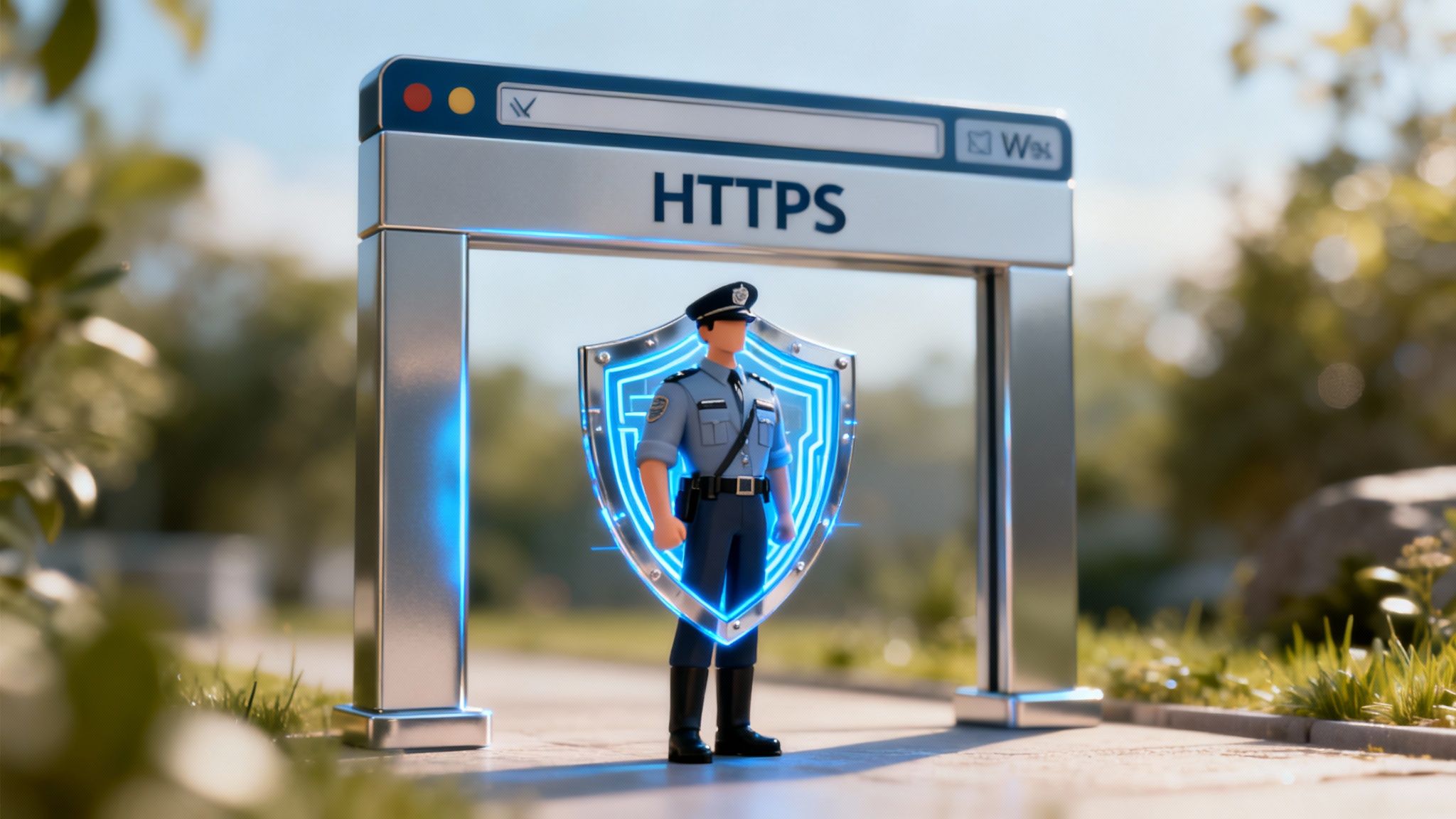 Una ilustración de un escudo protegiendo un candado, simbolizando la seguridad HSTS