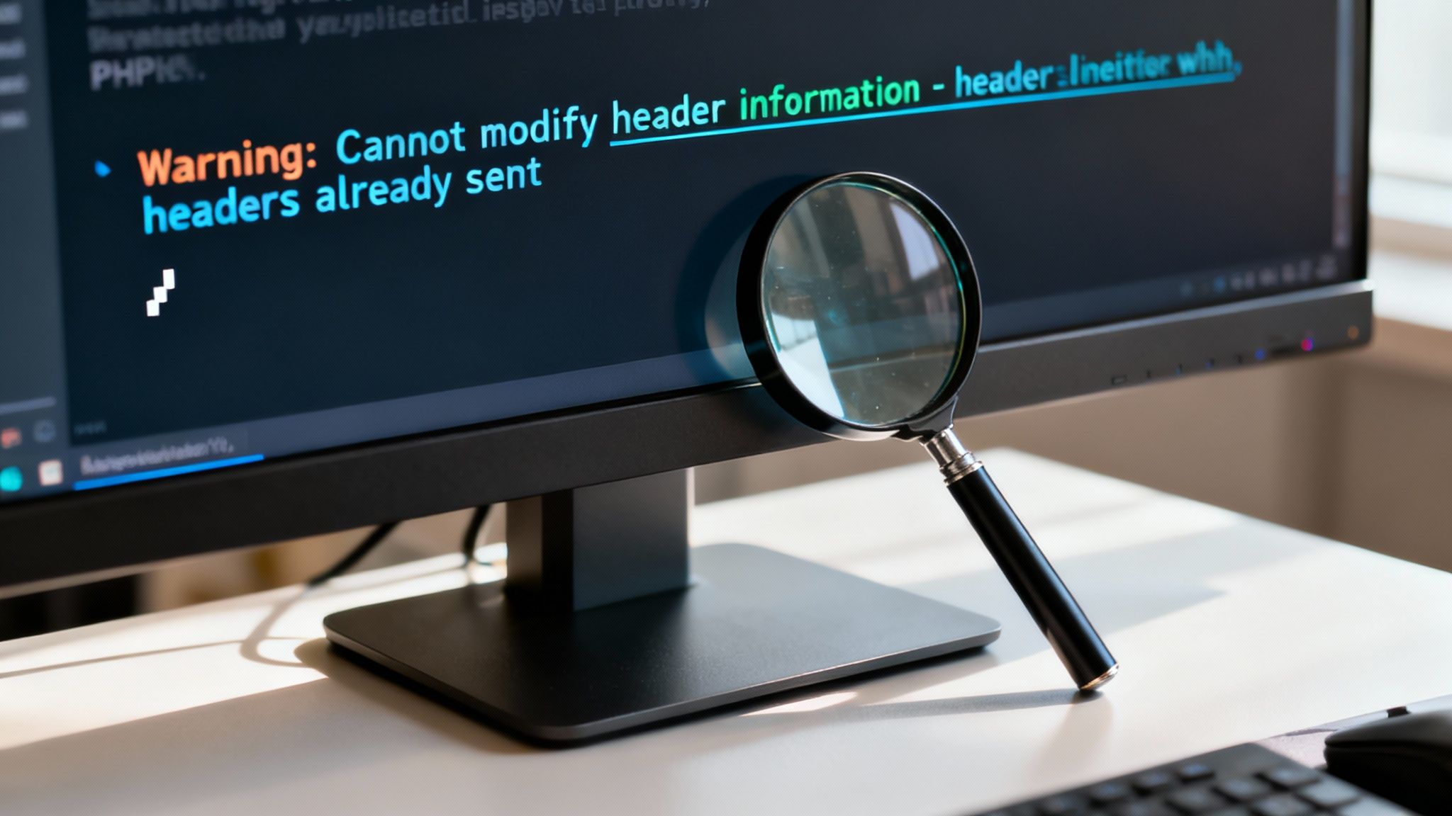 Imagen abstracta que representa un código con un error resaltado, simbolizando el problema 'headers already sent'.