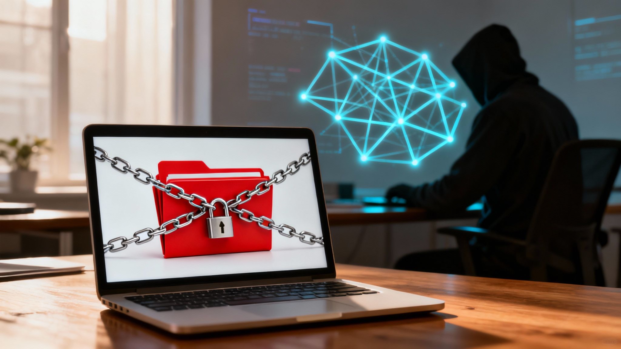 Una captura de pantalla que muestra la anatomía de un ataque de ransomware, destacando el correo de phishing como punto de entrada inicial.