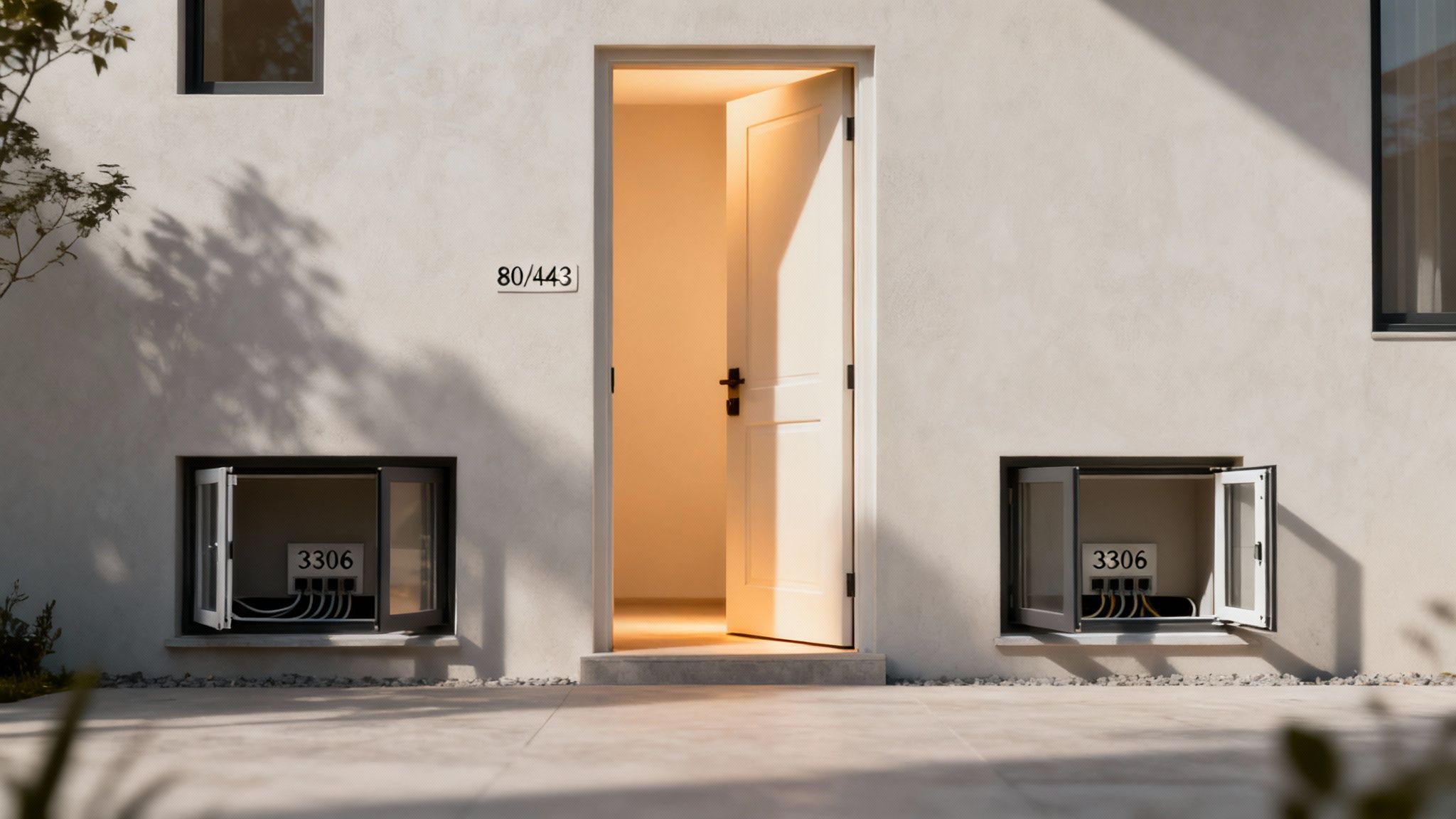 Ilustración abstracta de un escudo protegiendo datos digitales, simbolizando la seguridad de red y la importancia de revisar puertos abiertos.