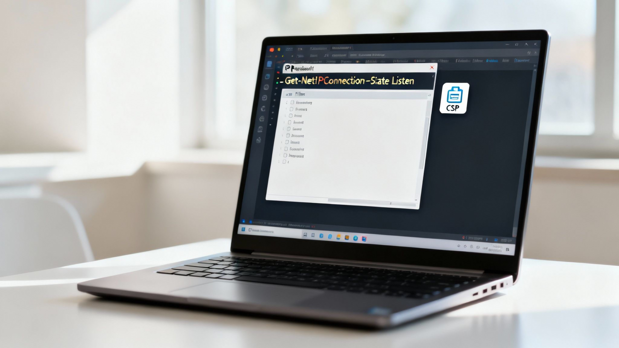 Una captura de pantalla de PowerShell mostrando el resultado de un comando para verificar los puertos abiertos
