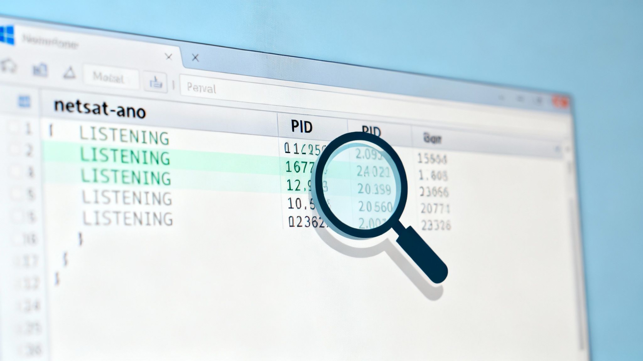 Símbolo del sistema de Windows mostrando el resultado del comando netstat