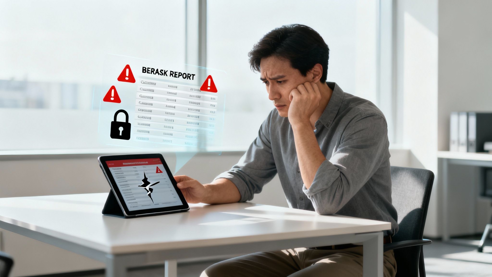 Una ilustración gráfica que muestra un candado roto sobre un servidor, simbolizando el impacto empresarial de una brecha de seguridad.