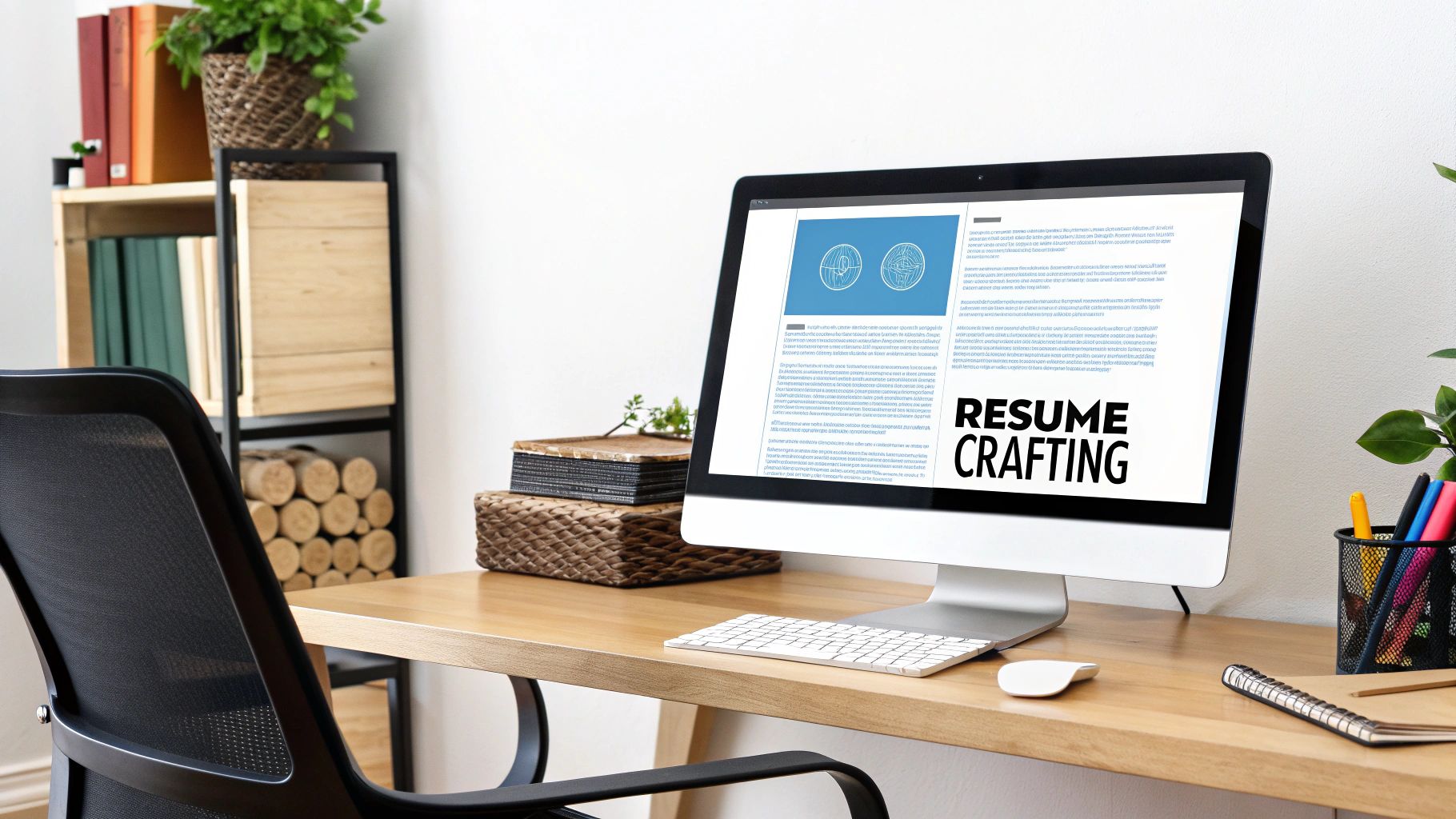 Professional working on laptop with AI technology interface showing resume building with natural language processing and machine learning algorithms analyzing job requirements