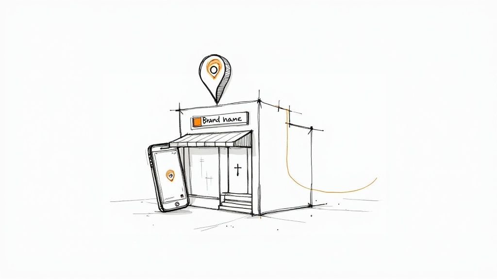 A person using their phone to check into a location on social media