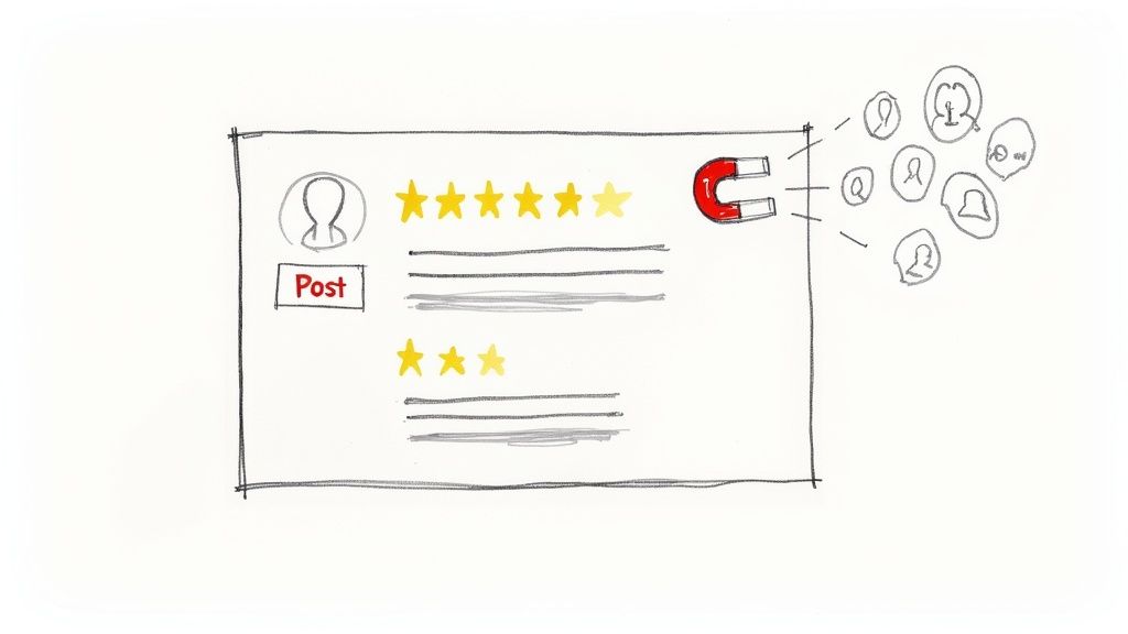 A person optimizing their business profile on a laptop, showing a vibrant and engaging online presence.