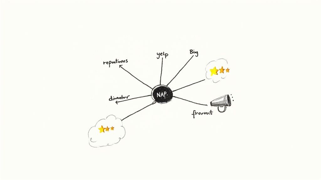 A customer leaving a five-star review on their phone for a local business.