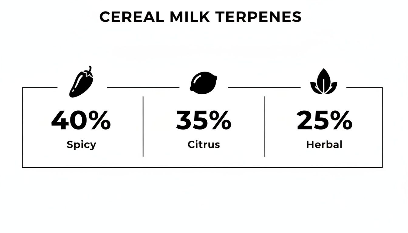 Cereal Milk Terpenes profile with 40% spicy, 35% citrus, and 25% herbal notes.