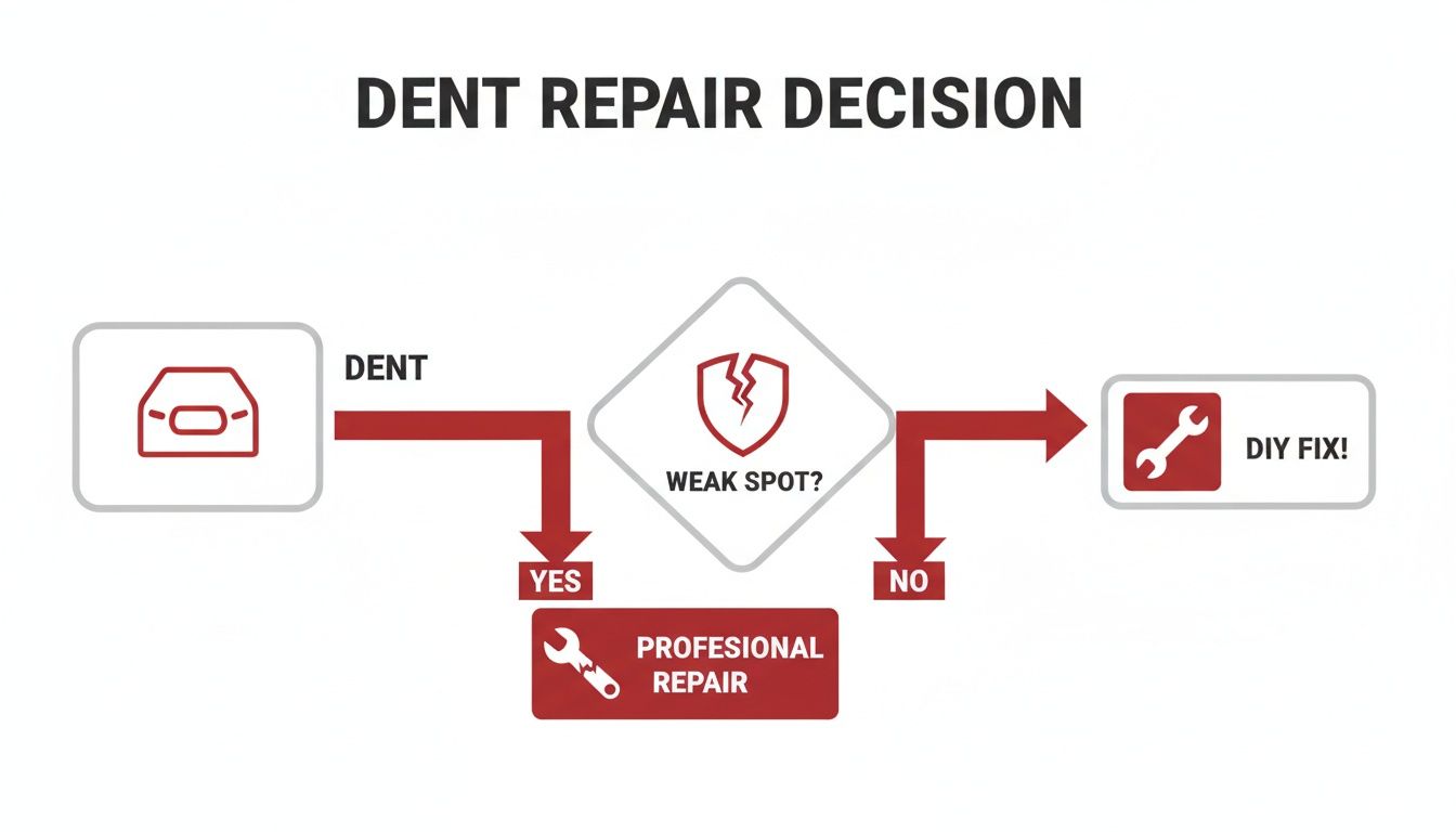 A flowchart illustrating the decision process for car dent repair, deciding between DIY or professional repair.