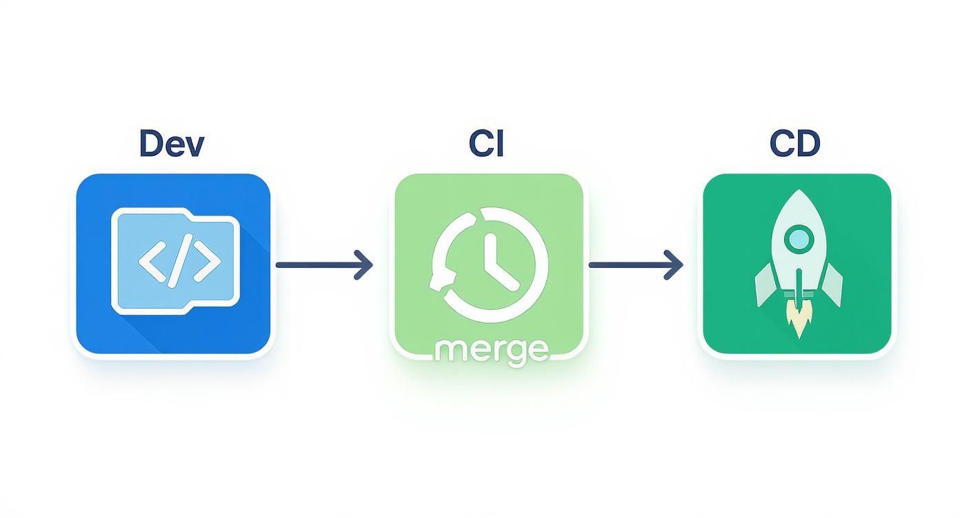 A visual diagram of the CI/CD pipeline, showing development, continuous integration, and continuous deployment.