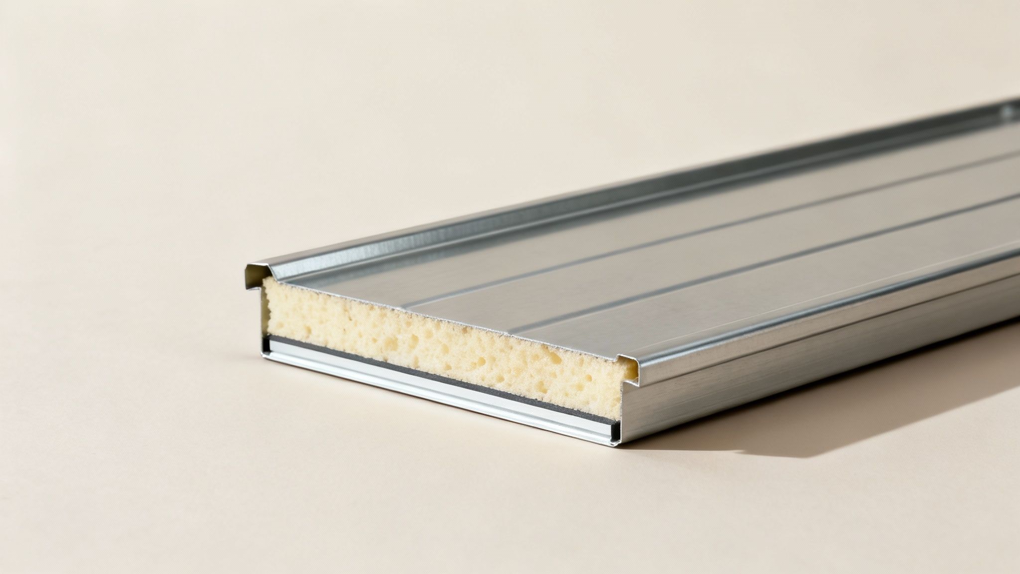 A close-up of the insulation inside an energy-efficient garage door panel.