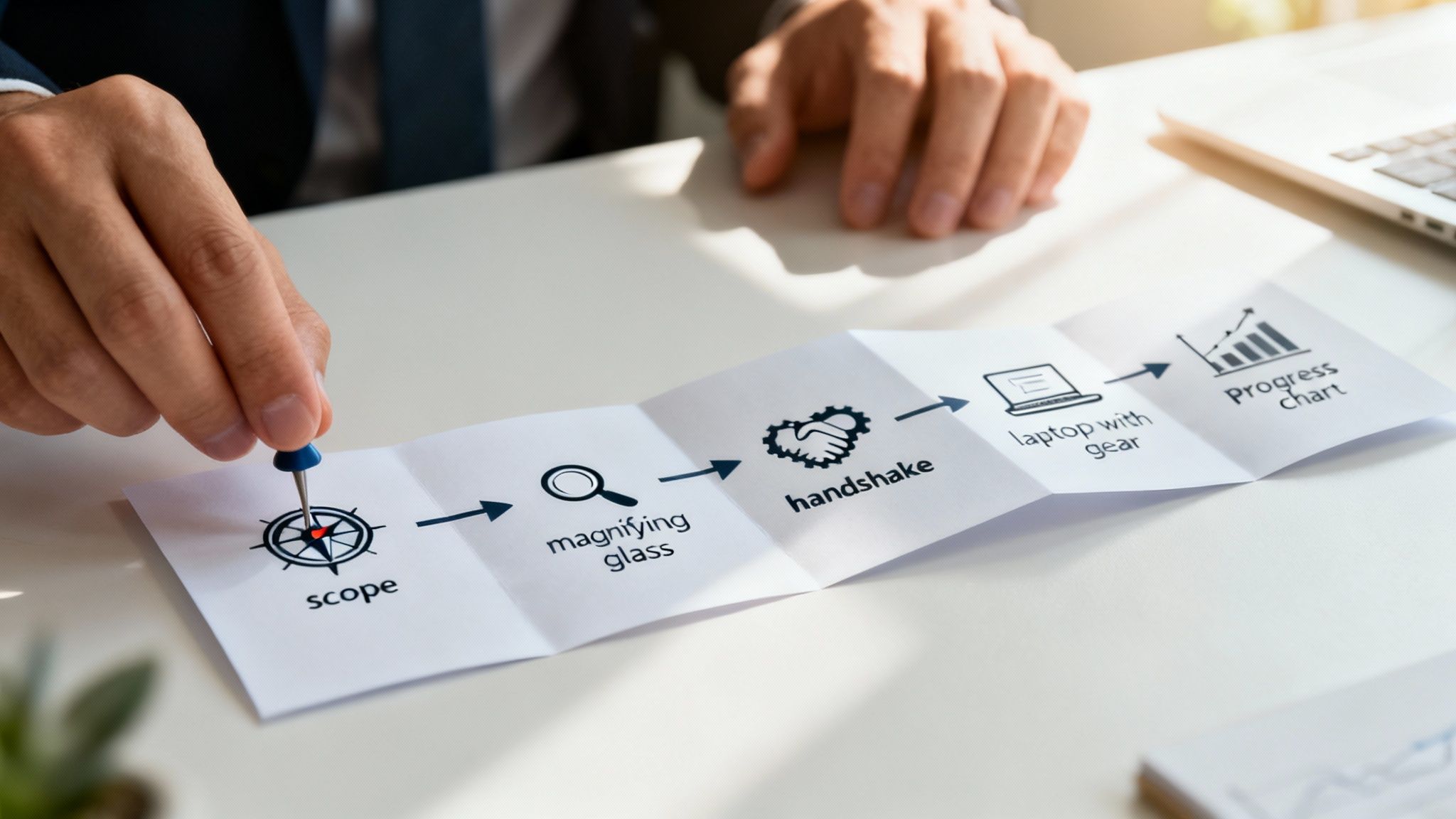 A roadmap showing the step-by-step process of implementing a dedicated team