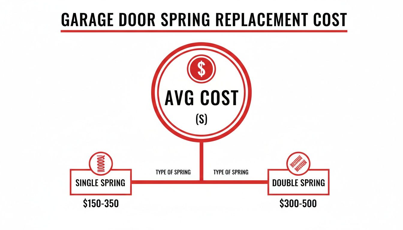 Infographic showing average garage door spring replacement costs for single and double springs.
