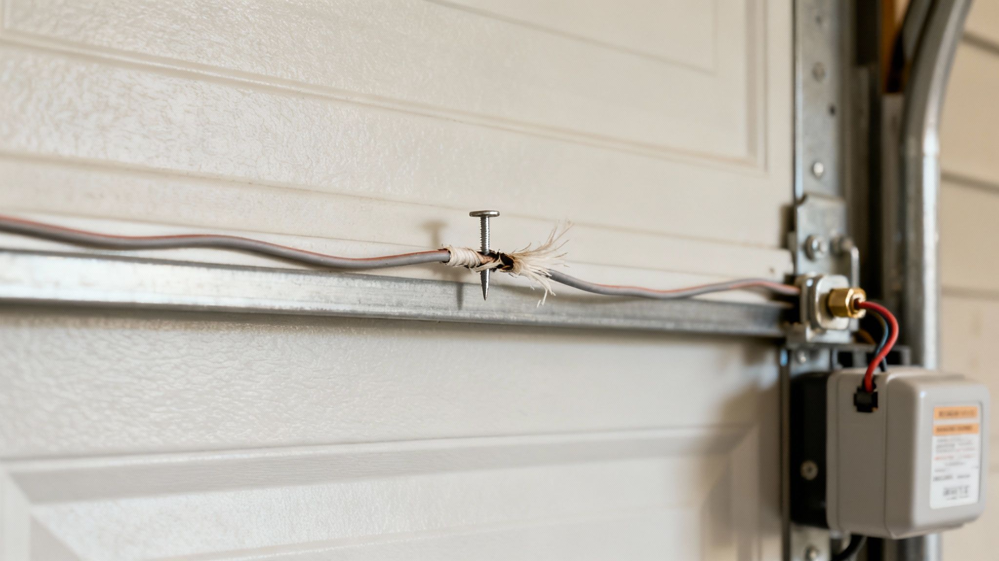 A close-up of the internal logic board of a garage door opener.