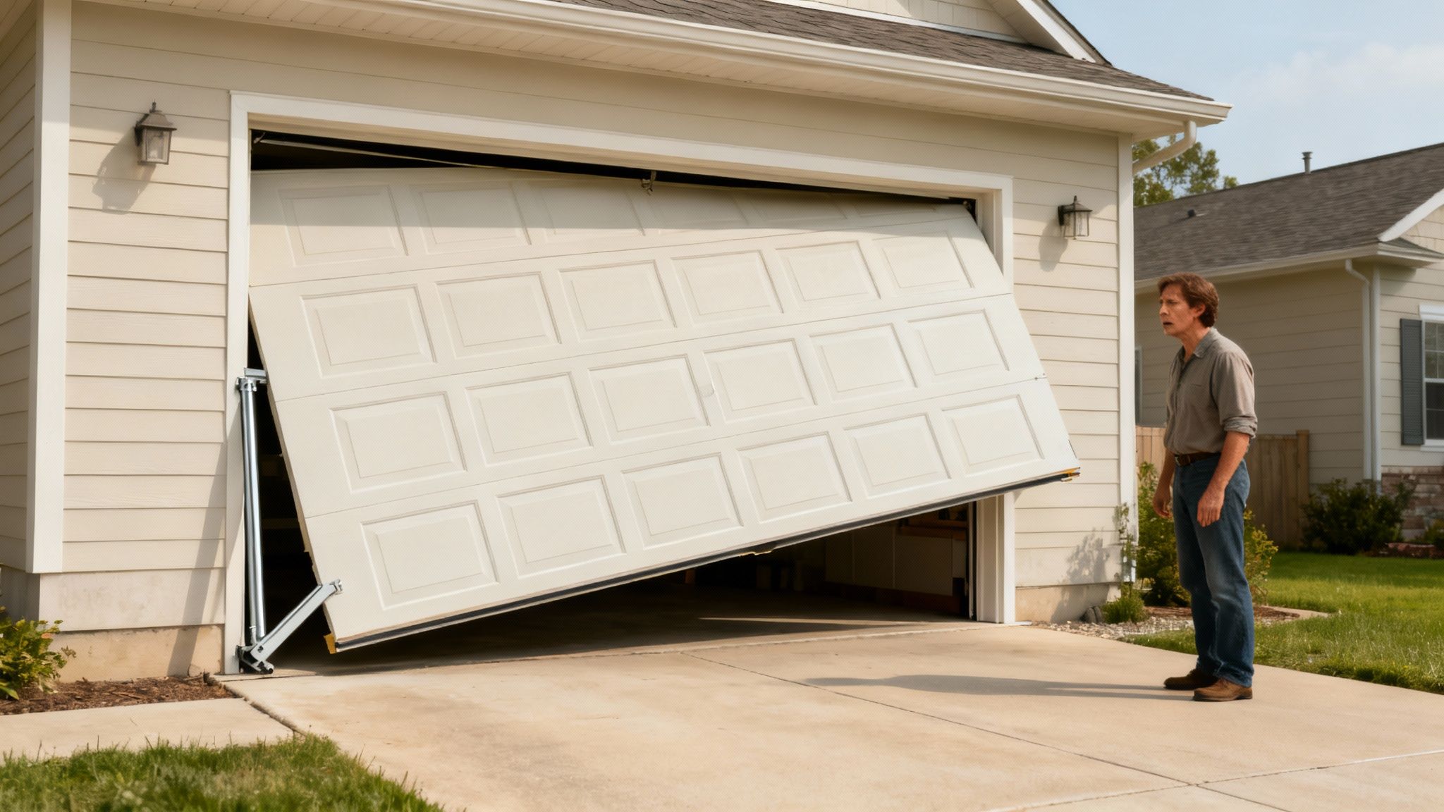 A modern, well-maintained two-car garage with a wooden finish, illustrating the importance of a functional and secure entry point to a home.