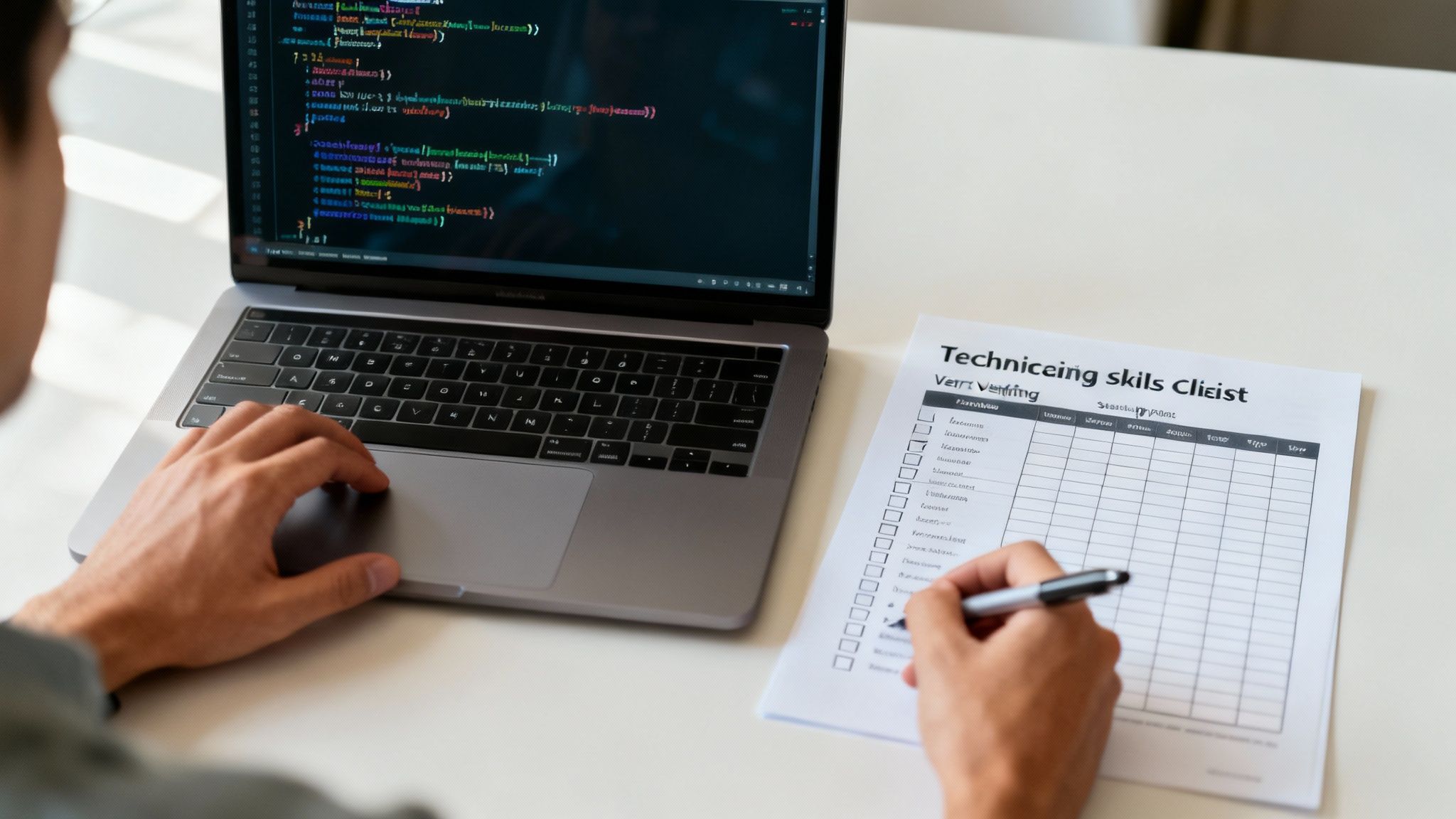 A team of developers collaborating around a table with laptops.