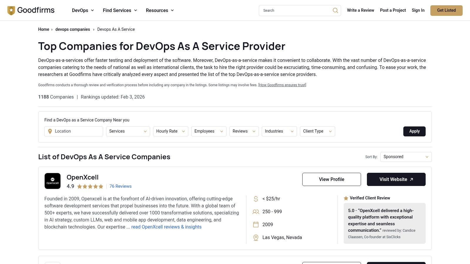 GoodFirms (DevOps as a Service Companies)