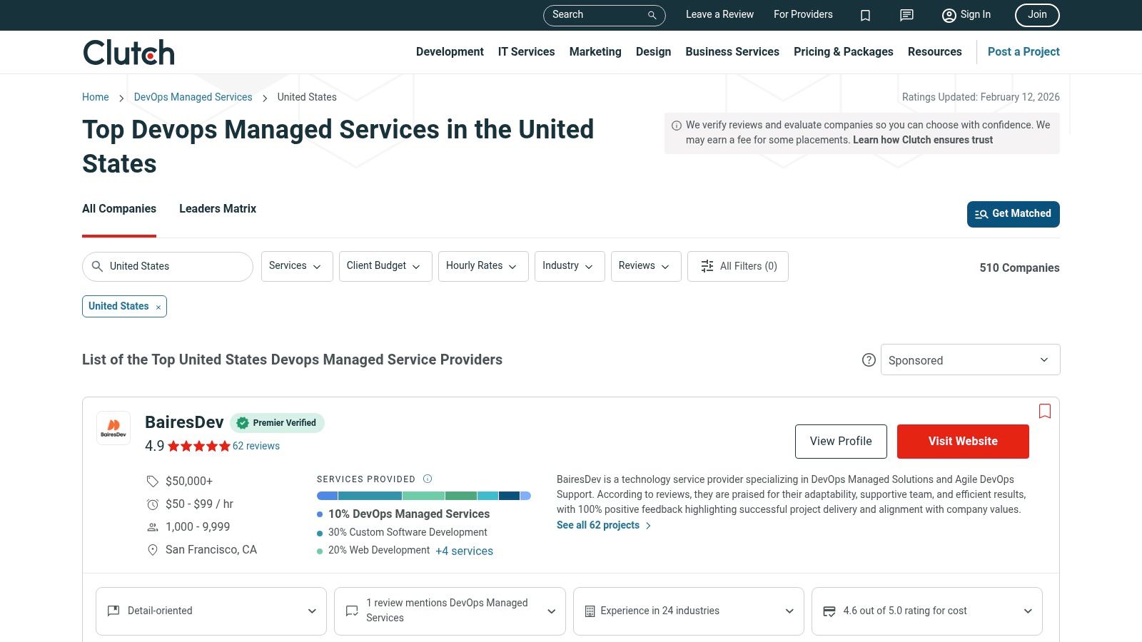 Clutch (US DevOps Managed Services Rankings)
