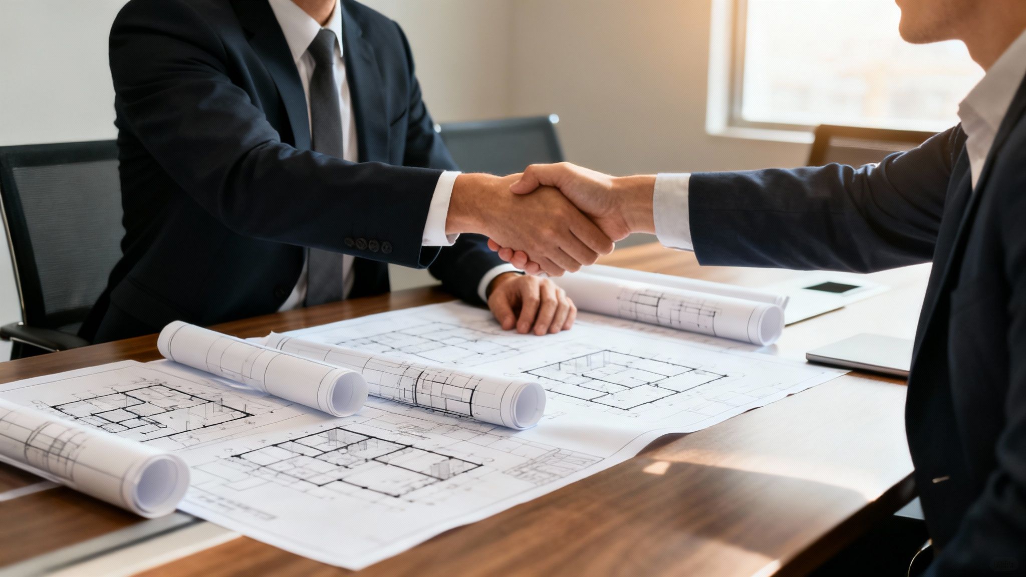 A professional handshake sealing a partnership deal.