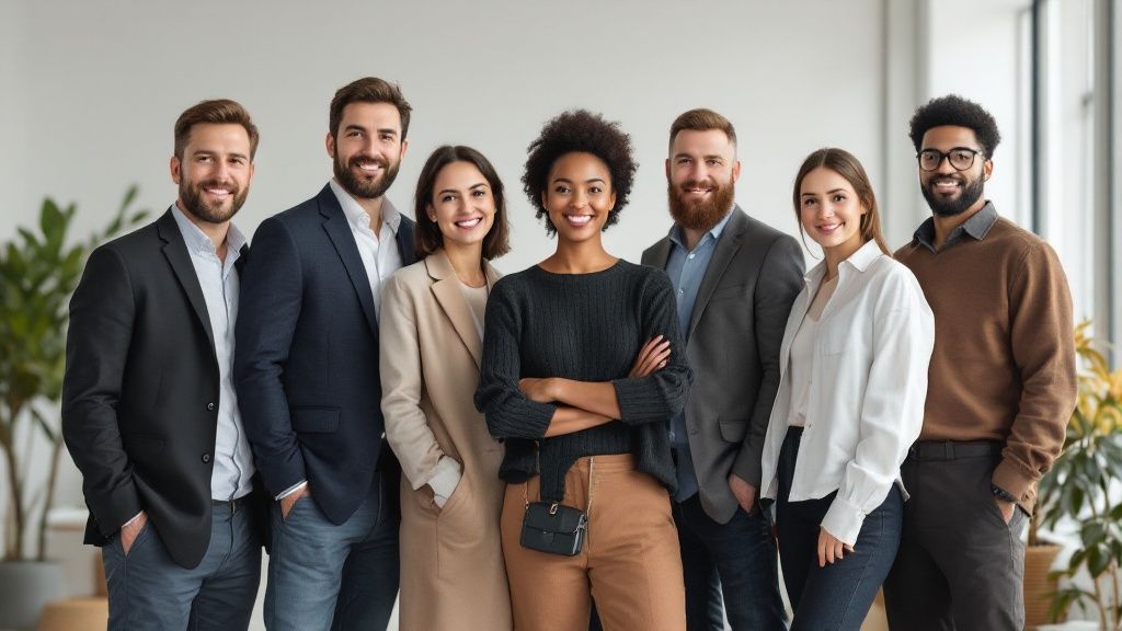 A team of professionals in a modern office, shaking hands over architectural plans, symbolising the final selection of an engineering partner.