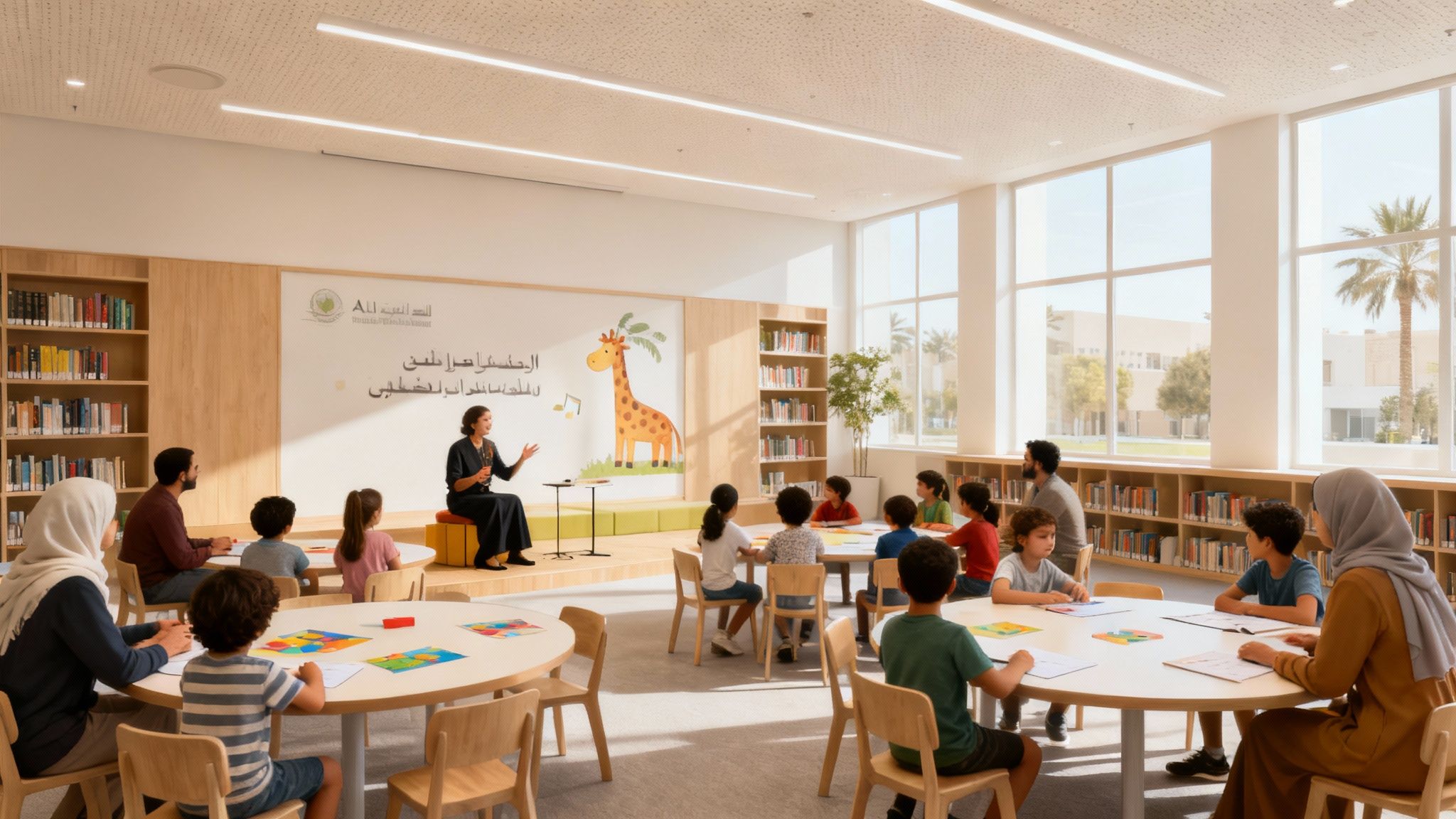Children participating in a storytelling session at the Al Twar Public Library.