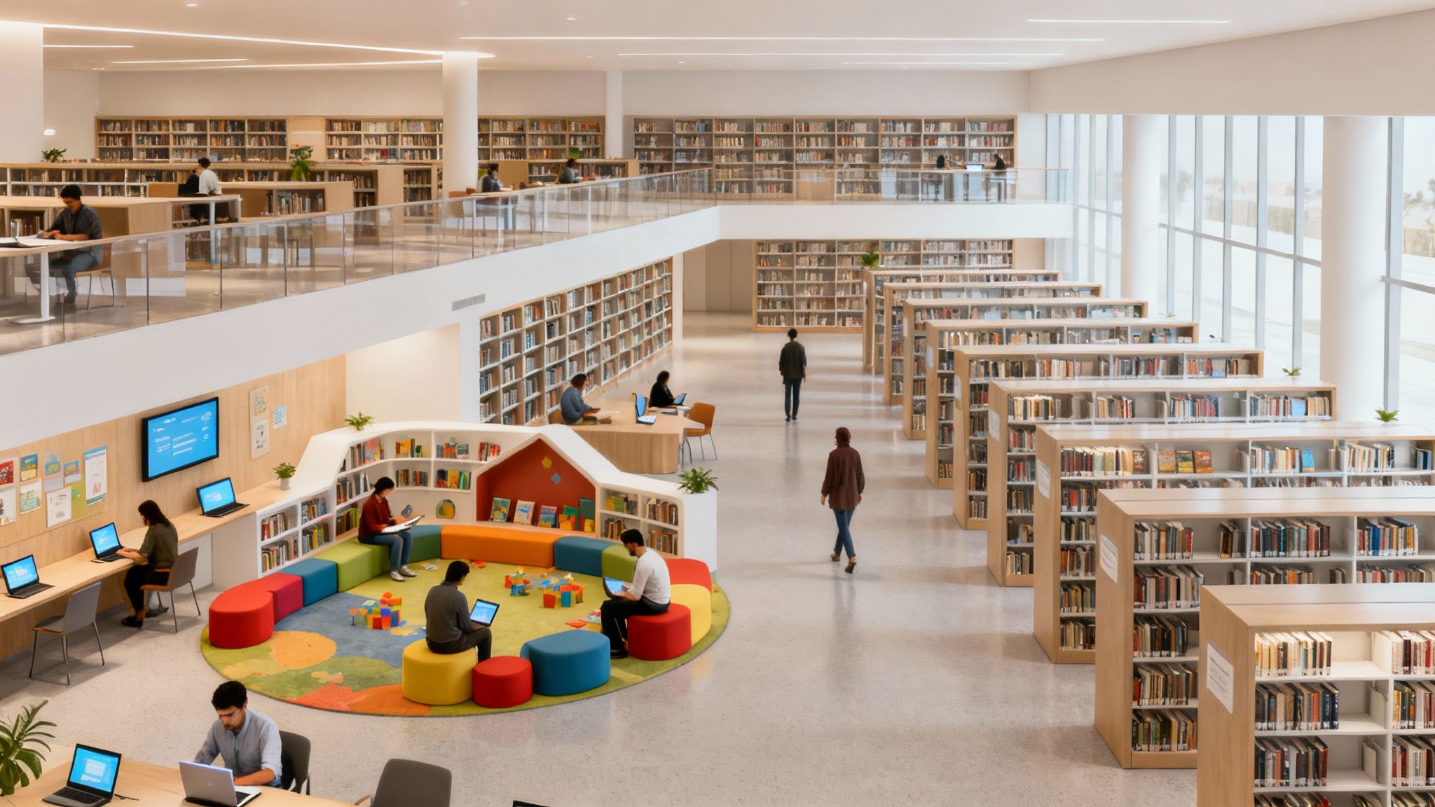 Interior view of Al Twar Public Library showing book collections and reading areas.