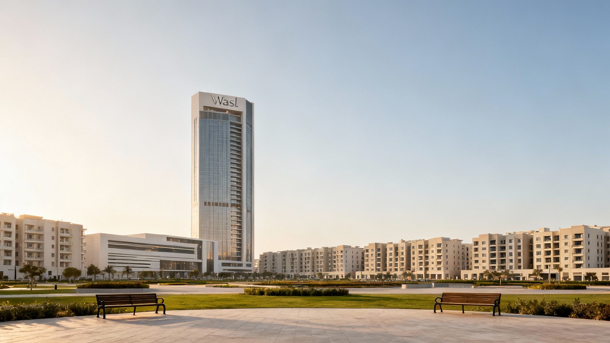 A vibrant depiction of Wasl's modern real estate projects in Dubai.