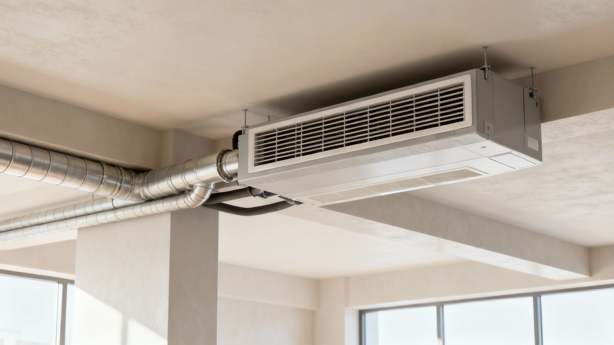 Mechanical systems like HVAC being installed in a construction project