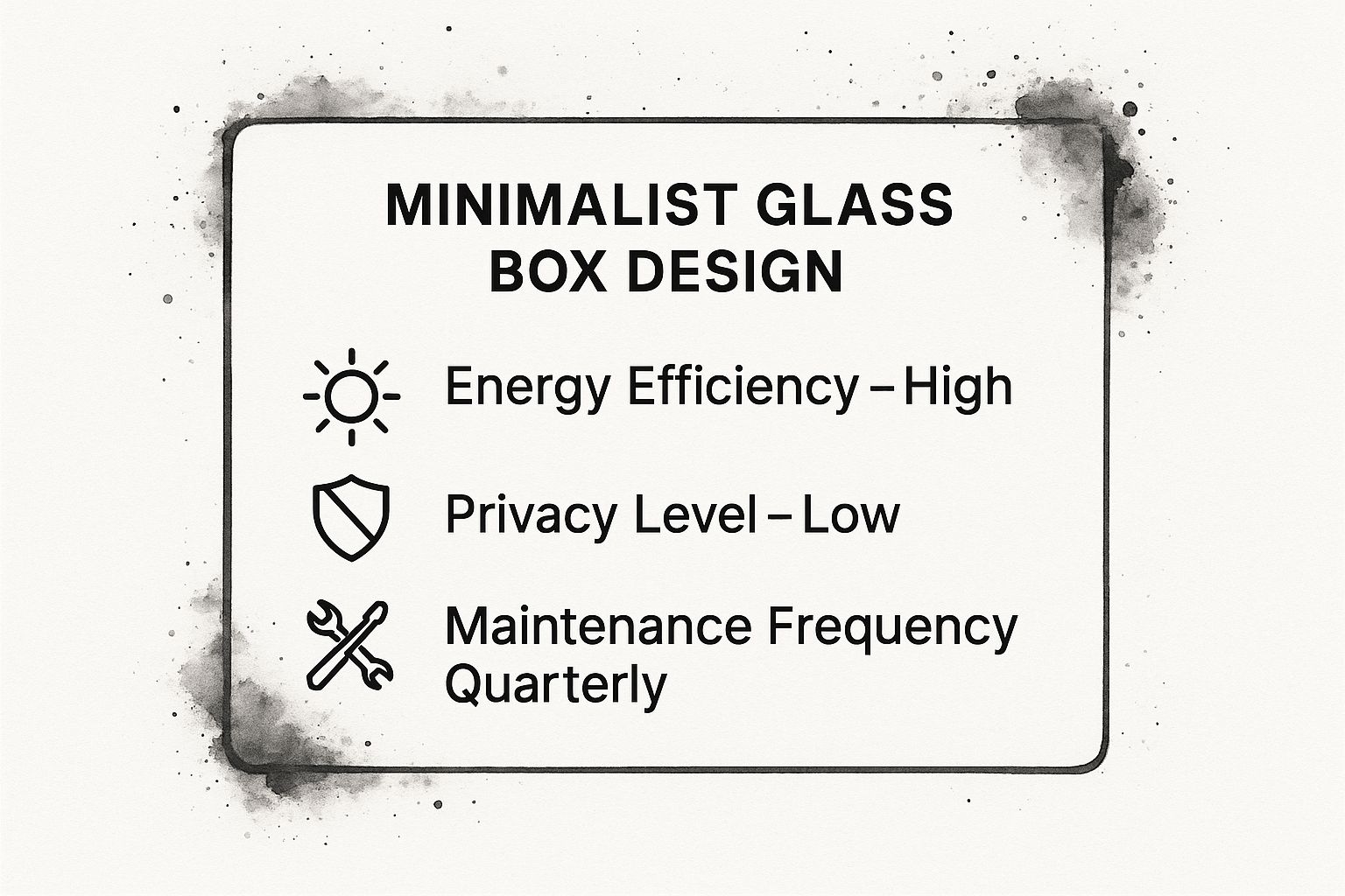 Infographic showing key data about Minimalist Glass Box Design