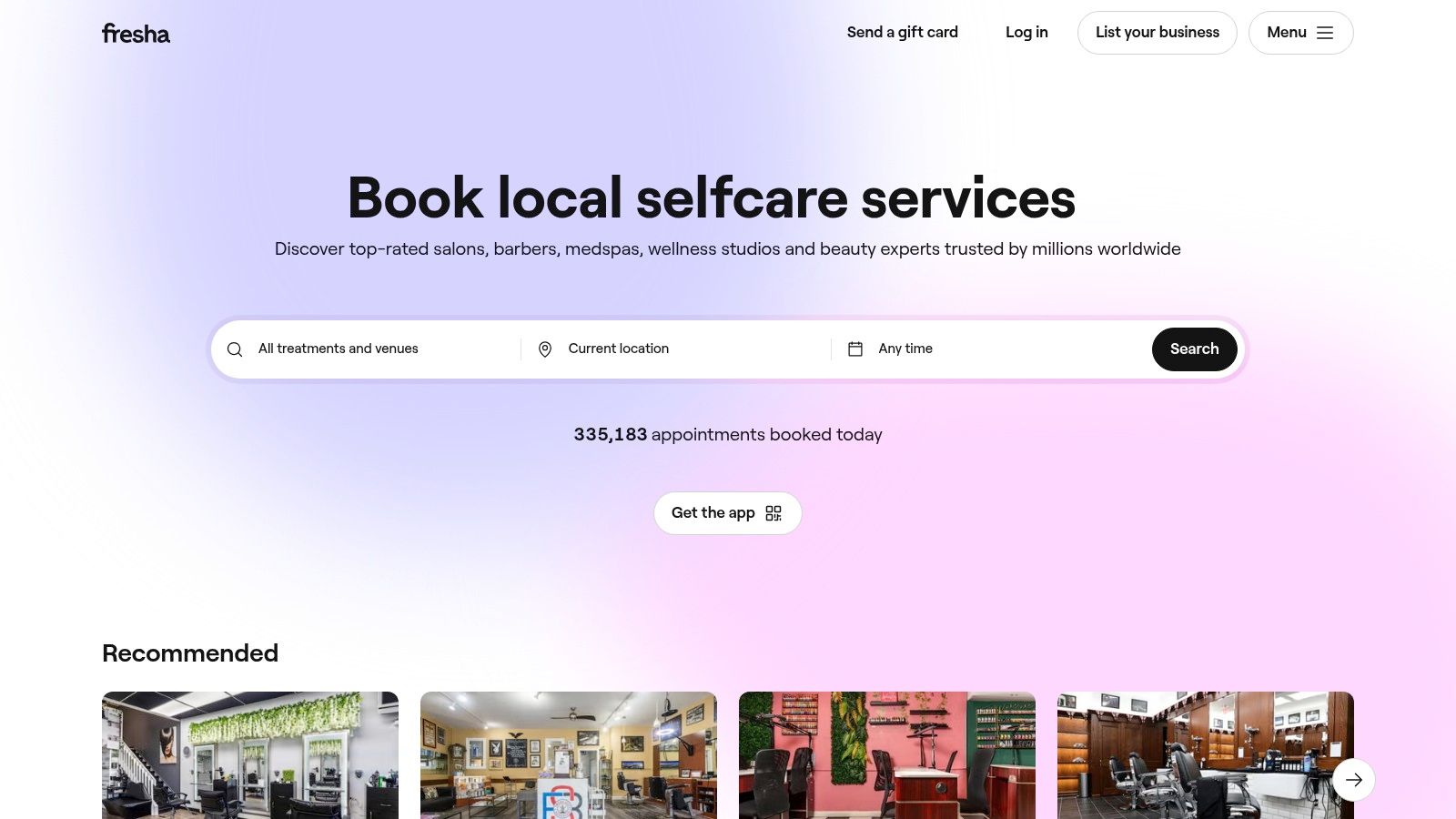 A screenshot of the Fresha platform showing tattoo and piercing service listings, with options to filter by location and service type.