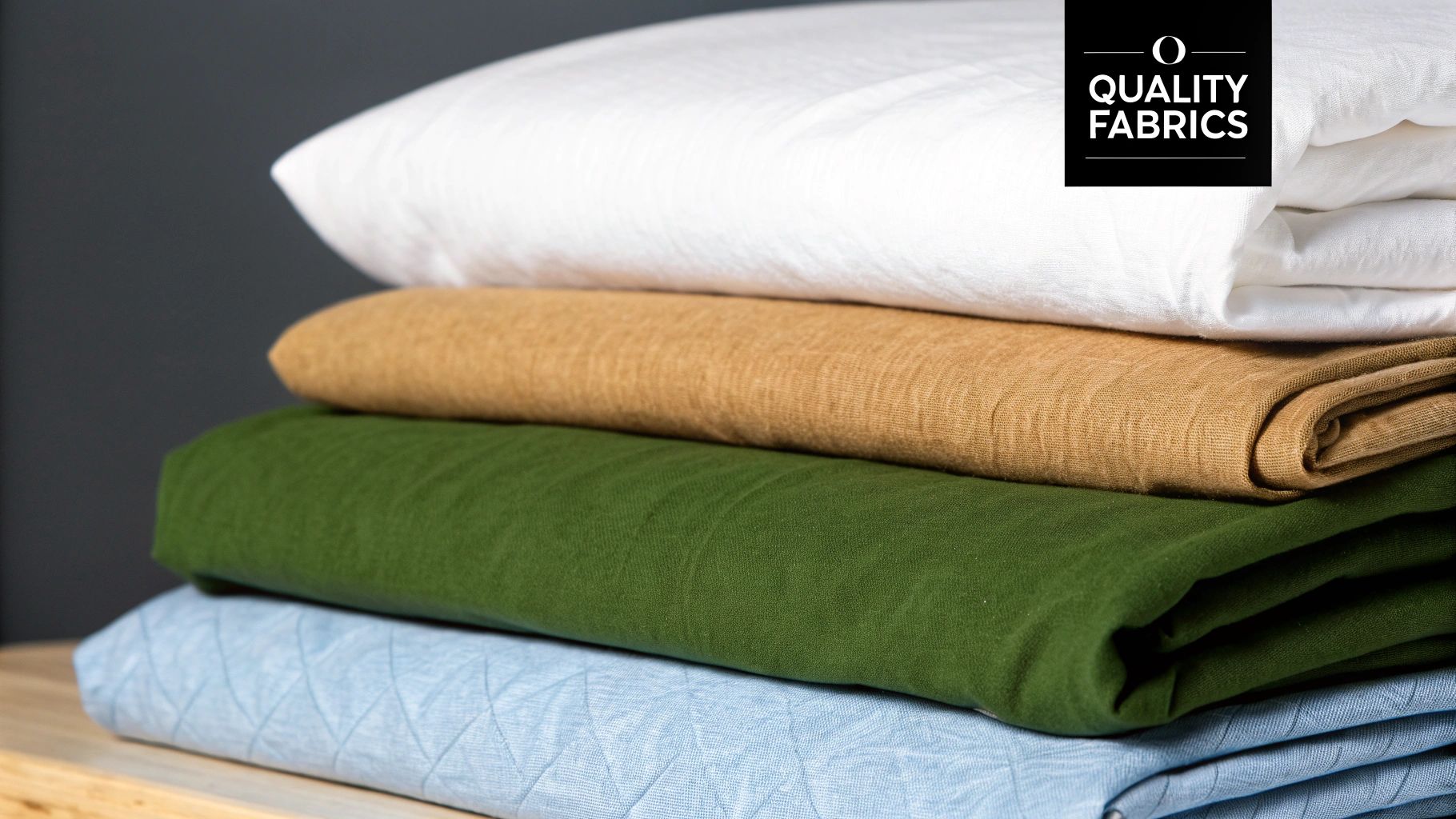 A neatly made bed with soft, natural-toned super king bedding