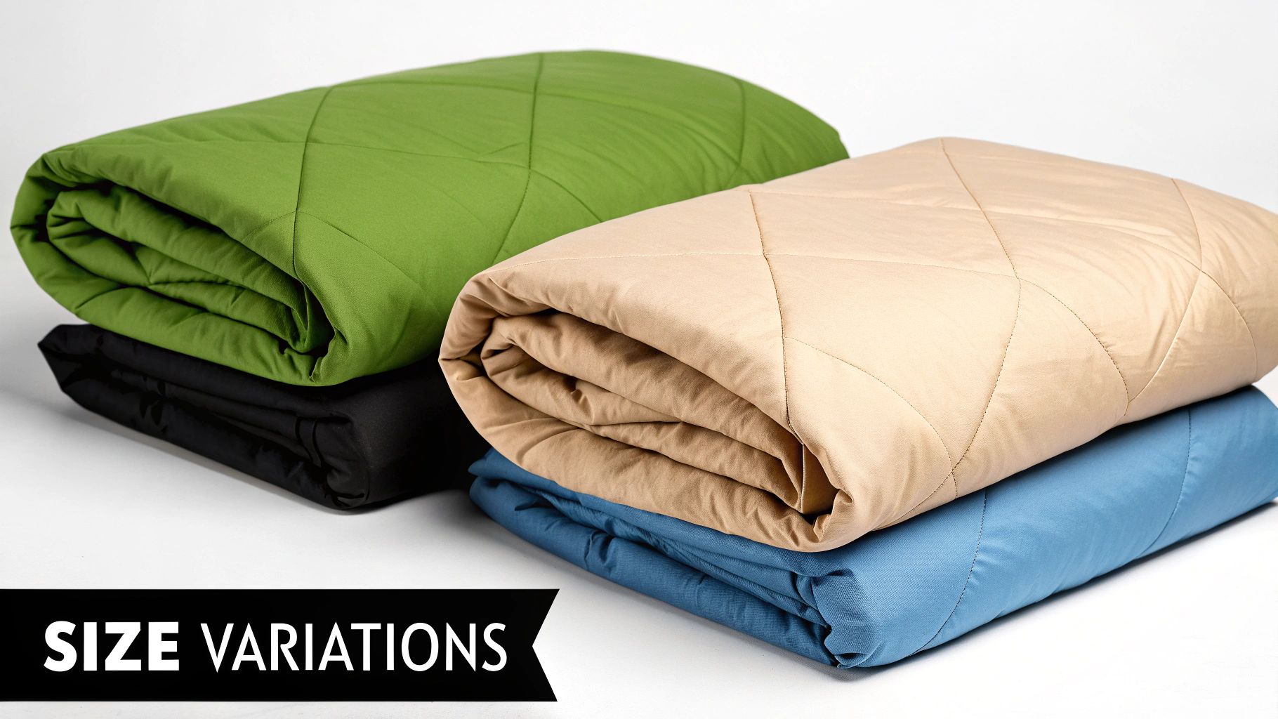 A person looking confused while holding up a duvet cover against a bed, illustrating the frustration of inçonsistent sizing.