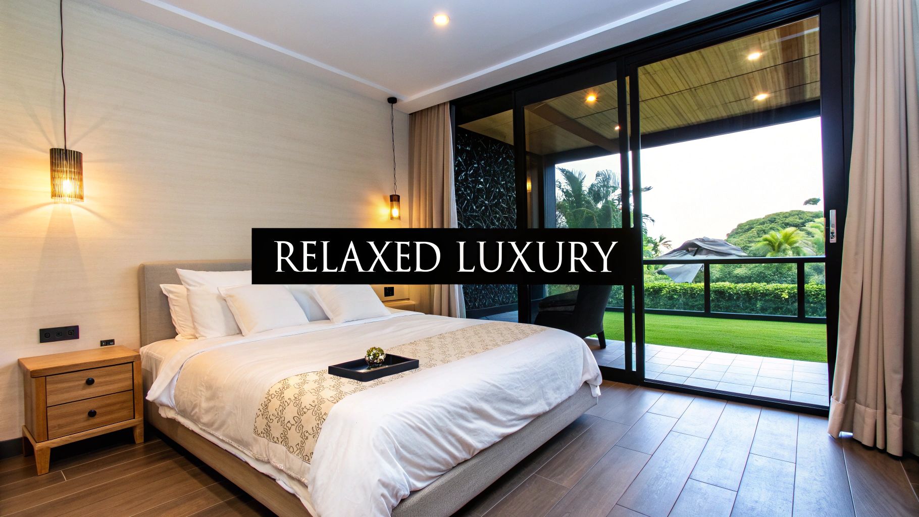 A beautifully made bed with natural-toned linen bed linen, creating a serene and inviting atmosphere.